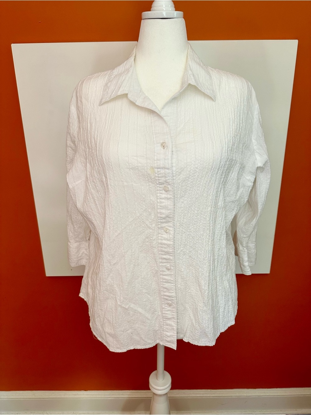 Coldwater Creek White Textured Crinkle Button Up Shirt 2X